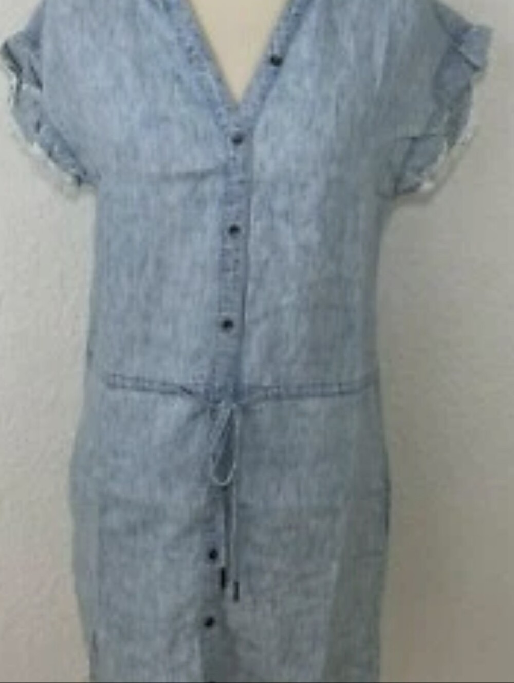 PAIGE Womens Jaylin Light Blue Chambray Button-Front Drawstring Dress